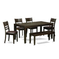 East West Furniture LYFD6-CAP-LC Lynfield 6 Piece Set Contains a Rectangle Dining Room Table with Butterfly Leaf and 4 Faux Leather Kitchen Chairs with a Bench, 36x66 Inch