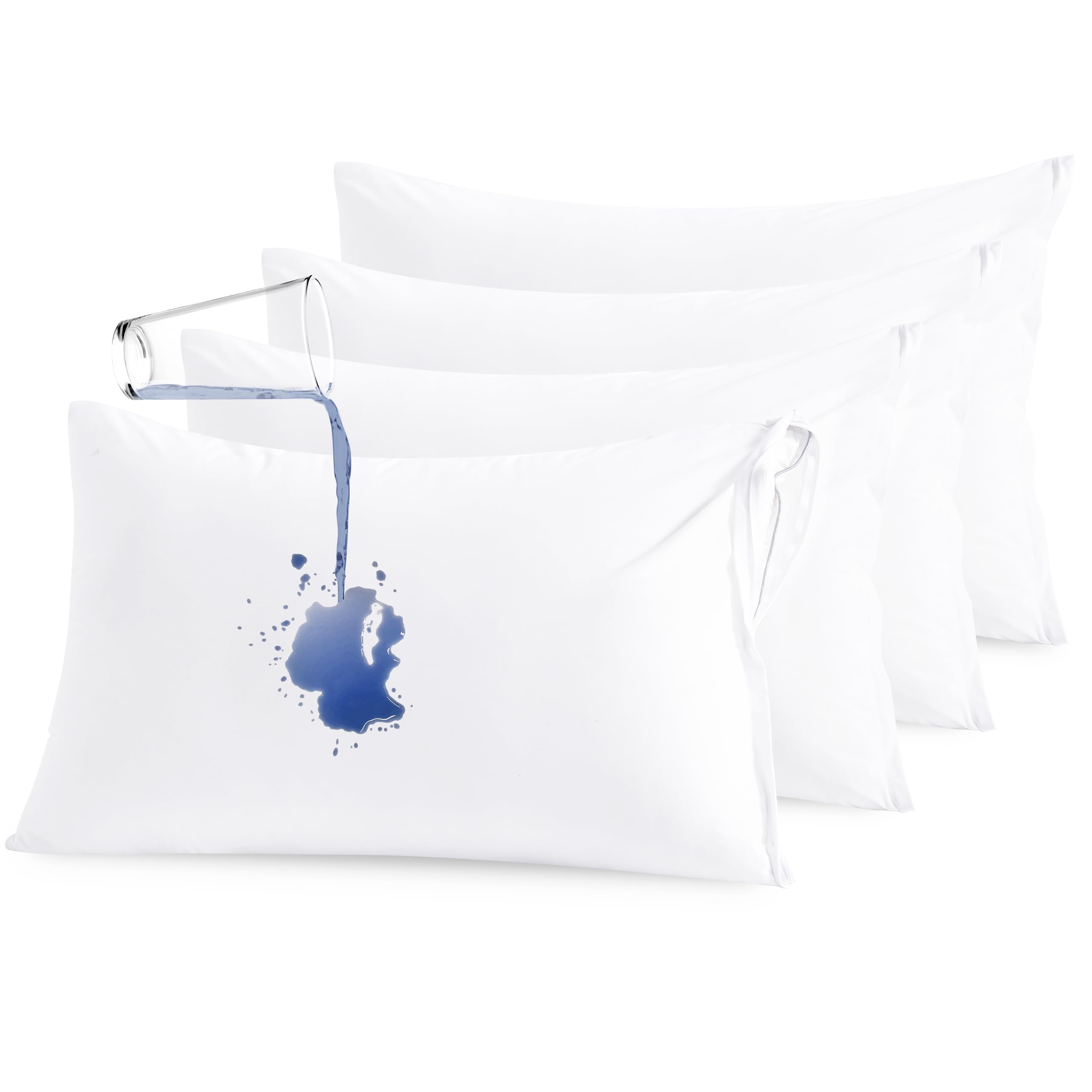 Ntbay 4 Pack Zippered Waterproof Queen Pillow Protectors, Super Soft Quiet Zip Pillow Protectors, 20X30 Inches Jersey Pure White