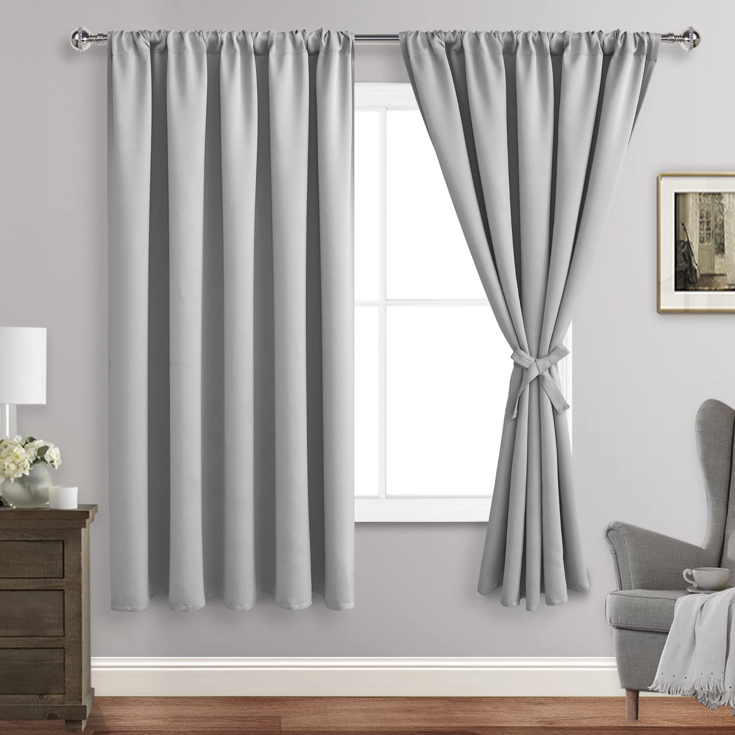 Jiuzhen Blackout Curtains For Bedroom - 70 X 63 Inch Extra Wide Privacy Assured Thermal Insulated Room Darkening Sliding Door Curtains For Living Room, Set Of 2 Panels With Tiebacks, Silver Grey