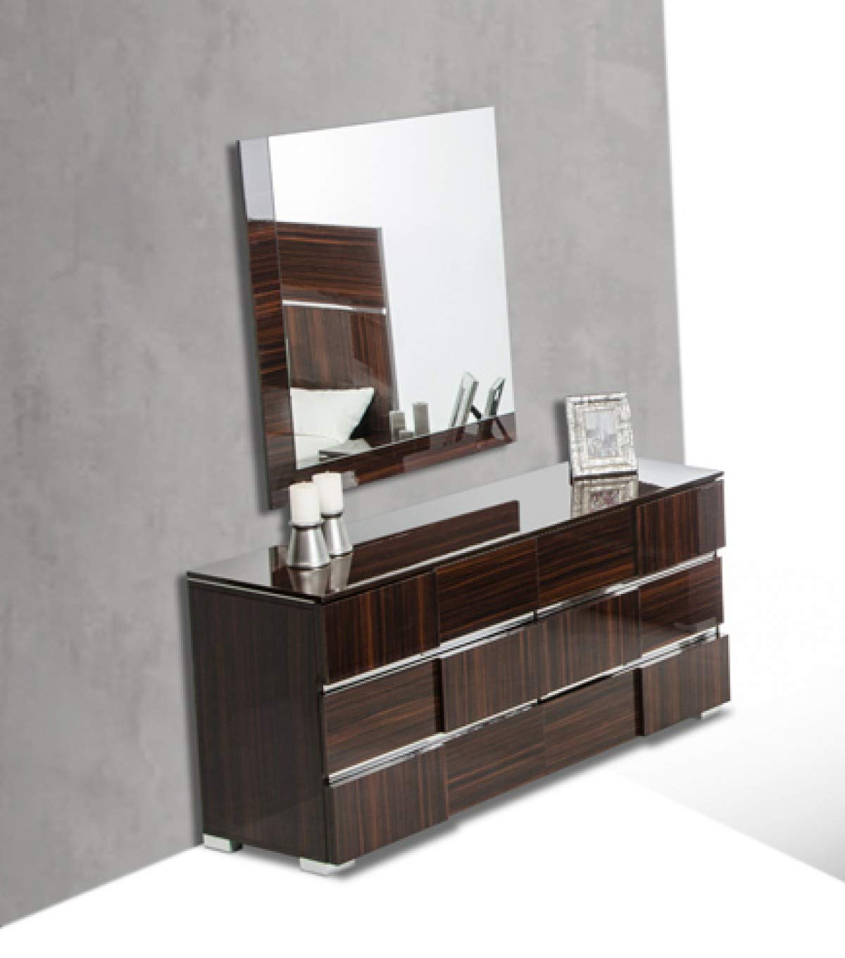 HomeRoots Furniture Italian Modern Ebony Lacquer Mirror