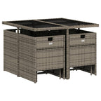 vidaXL - 9 Piece Patio Dining Set with Cushions - Gray Poly Rattan Furniture with Glass Tabletop, Chairs & Stools