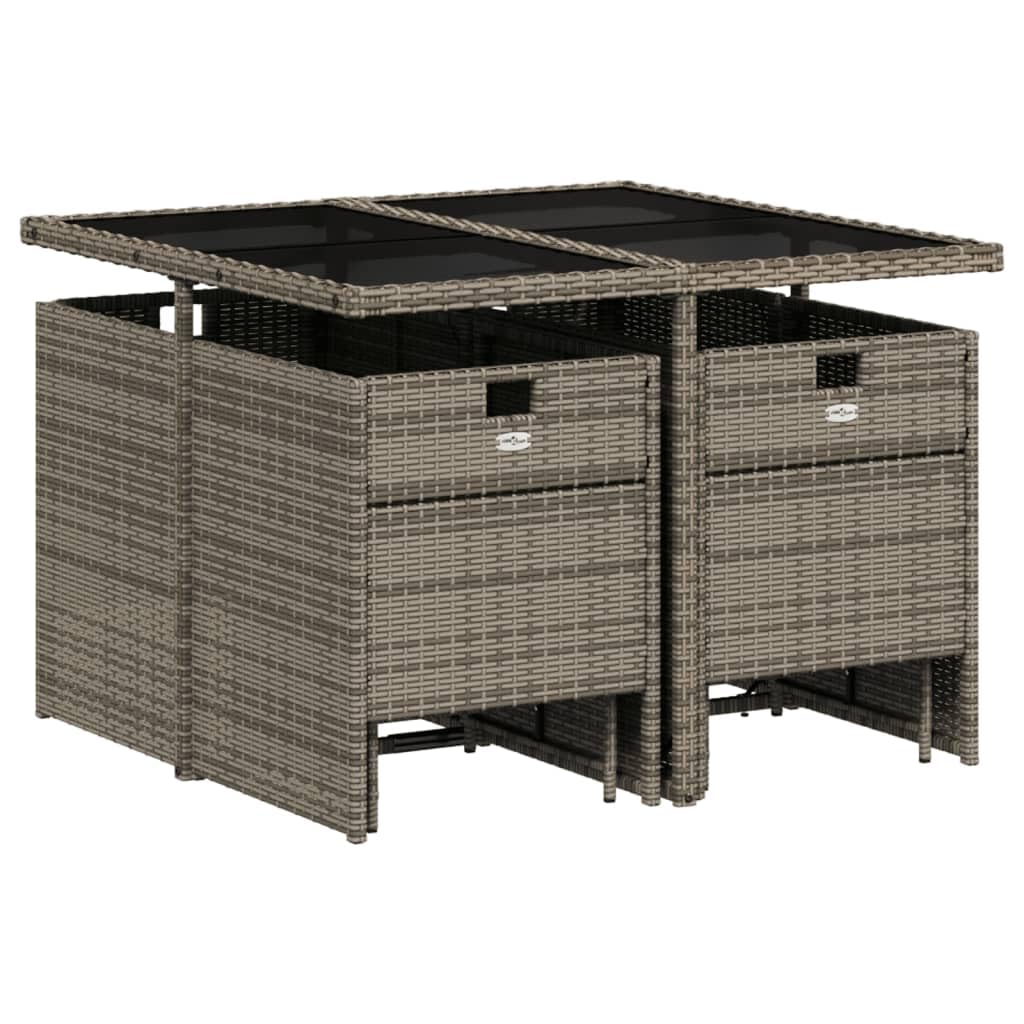 vidaXL - 9 Piece Patio Dining Set with Cushions - Gray Poly Rattan Furniture with Glass Tabletop, Chairs & Stools