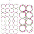 Asian Ware Hanging Scarf Organizer With 28 Rings, White And Red Candy Cane Pattern, SpaceSaving Closet Storage For Scarves, Bel