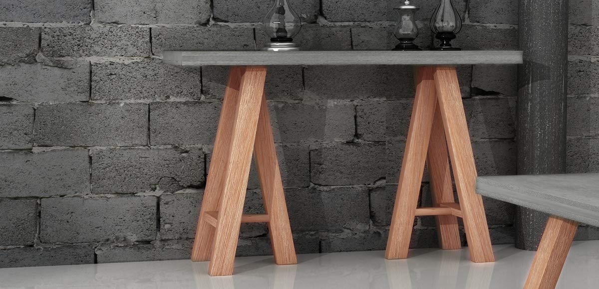 HomeRoots Modern Concrete & Acacia Console Table