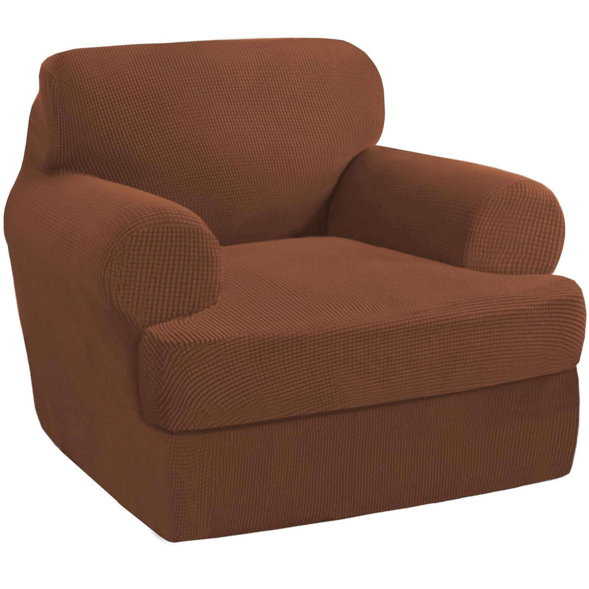 Princedeco 2 Pieces Armchair Slipcover Stretch Couch Covers For T Cushion Chair Slipcovers Soft Armchiar Covers Furniture Covers With 1 Individual T Cushion Shape Seat Covers Washable, Caramel