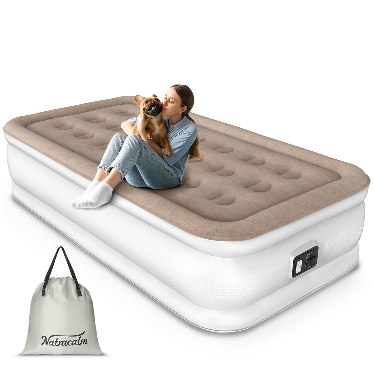 Natracalm Twin Air Mattress With Built In Pump, Blow Up Mattress In Fast Self-Inflation/Deflation, Foldable Inflatable Mattress