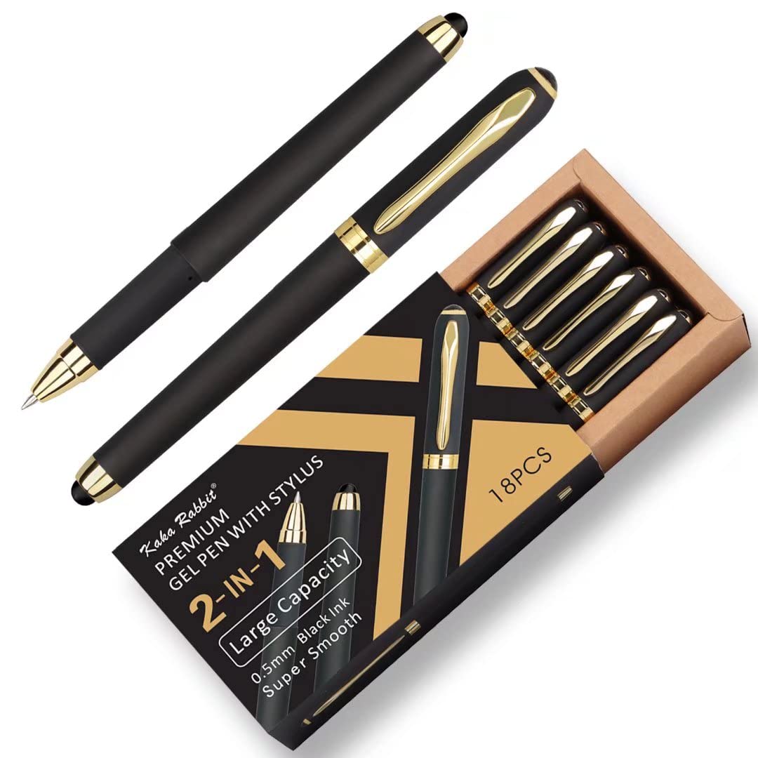Kaka Rabbit Gel Ink Rollerball Stylus Pen - 18 Pack,0.5Mm Fine Point,Large Capacity Black Ink,Writing Smoothly For Office,Busine