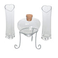 Heart Shaped Glass Sand Ceremony Set (4 Piece kit) Includes Heart Bottle with Cork, vases and a Metal Stand