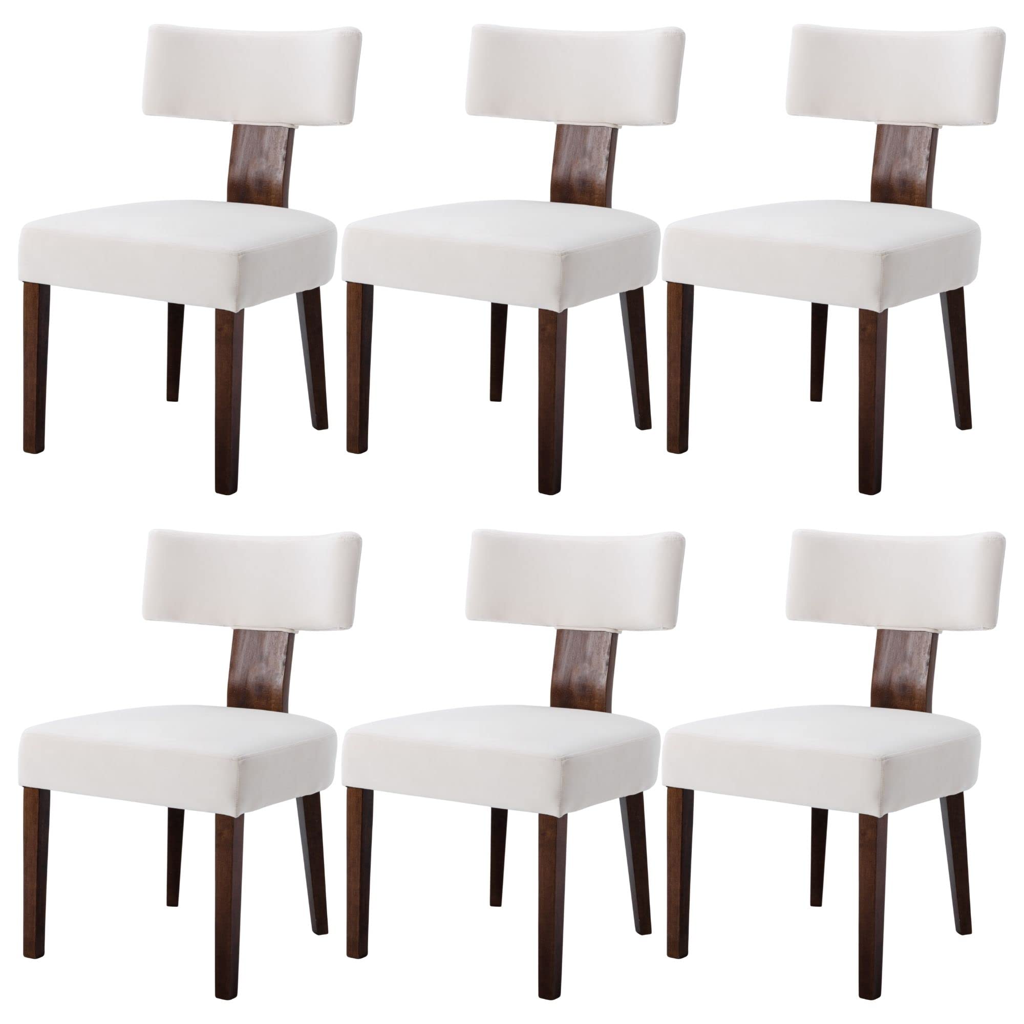 Bestano Modern Dining Chairs Set Of 6, Comfy Upholstered Side Chairs With Wood Legs, Velvet Fabric Dining Chairs With Curved Win