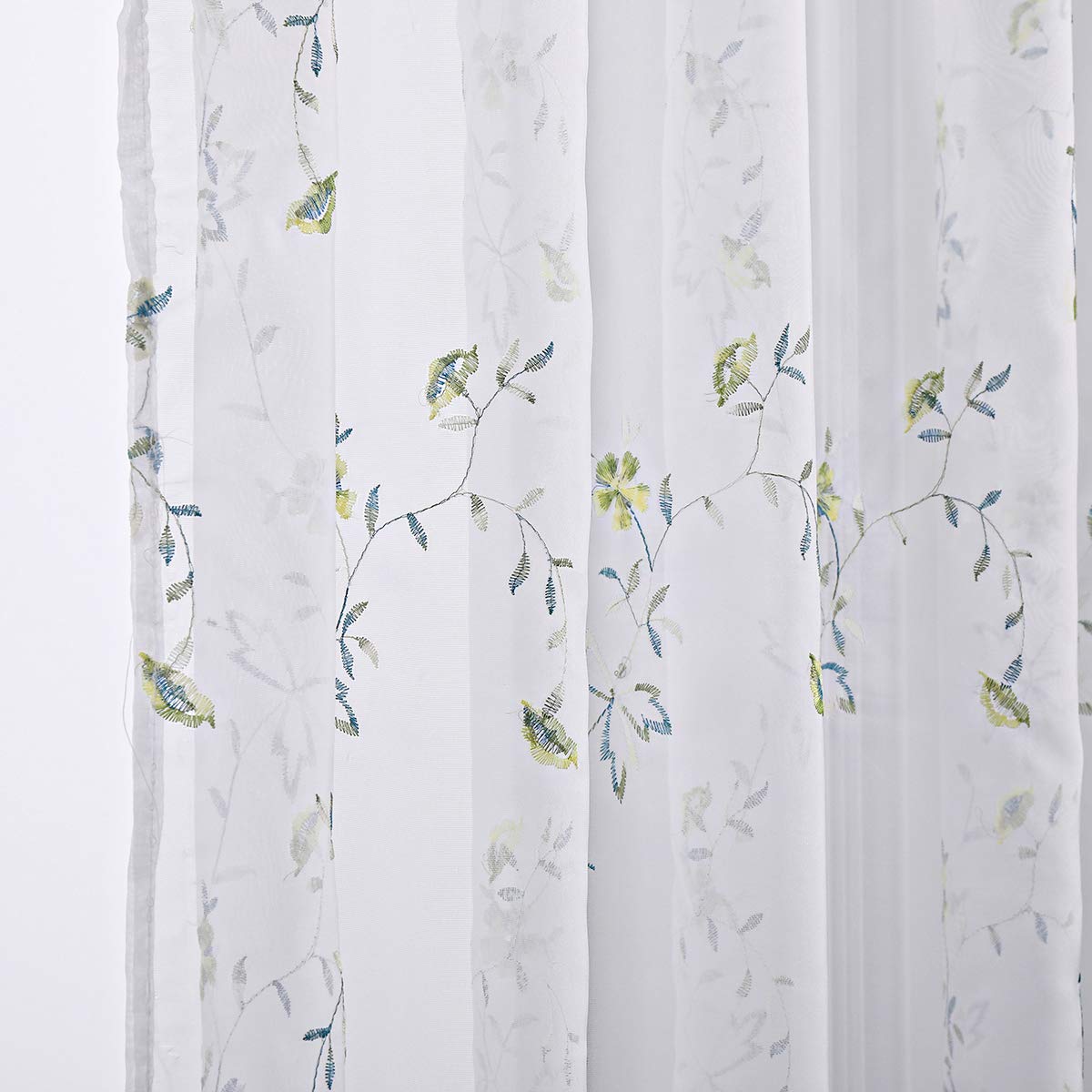 Taisier Home Floral White Sheer Curtains Flower Print Vine Embroidery Bedroom Curtain Rod Pocket Voile Curtains For Living Room,