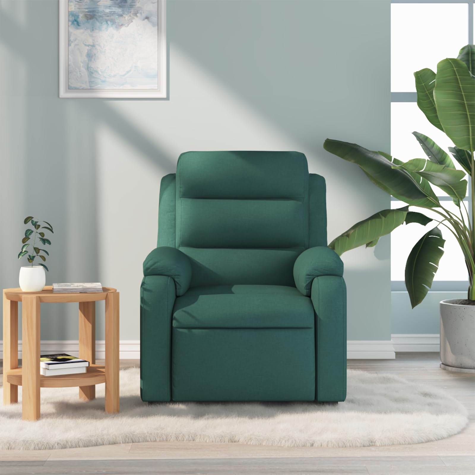 vidaXL Massage Recliner Chair with 6-Point Vibration Massage and Convenient Side Pocket, Dark Green Fabric Rocker, Adjustable Backrest & Footrest Lounge Seat for Living Room, USB Charge Port