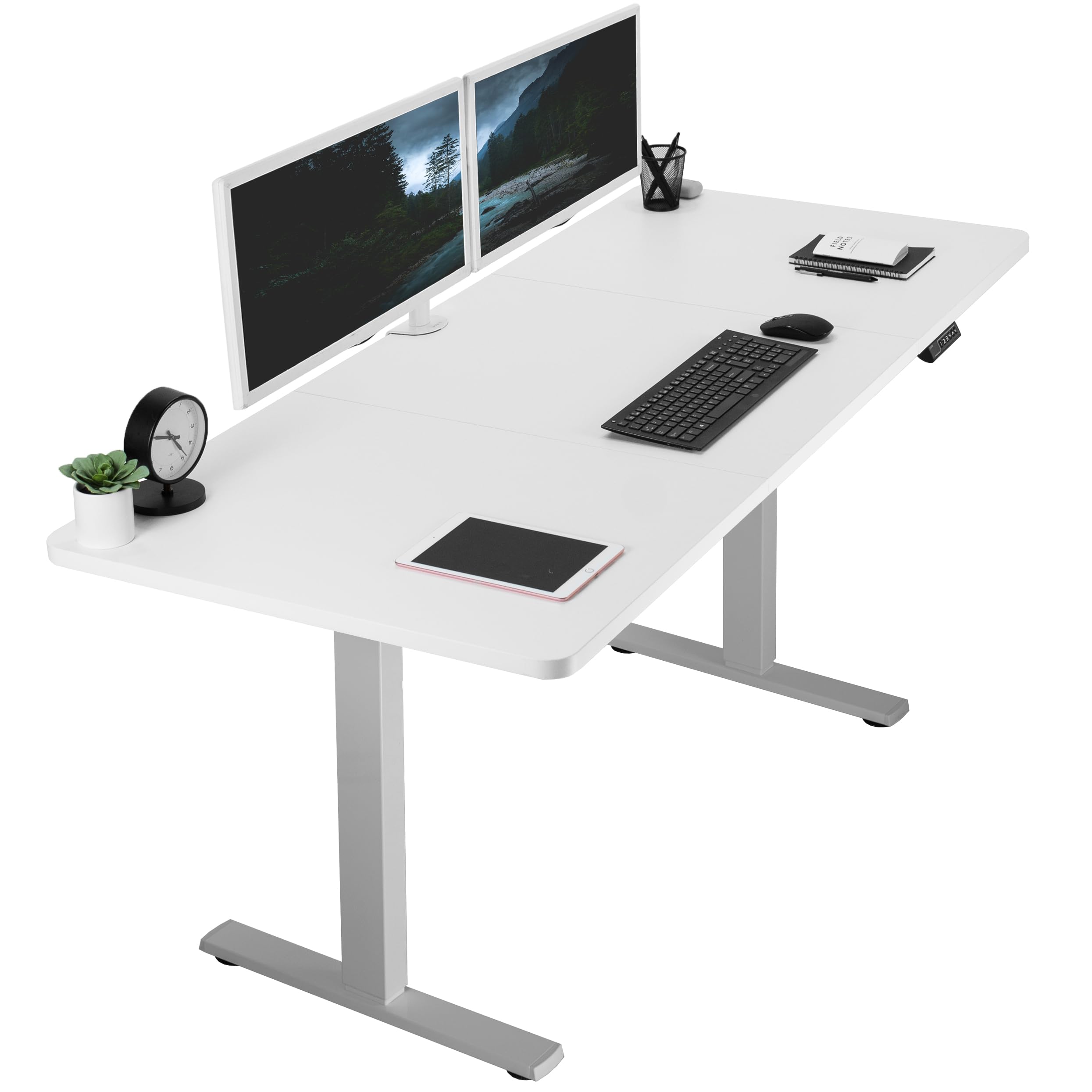Vivo Electric 71 X 30 Inch Standing Desk Workstation, Memory Controller Height Adjustment, 1B Series, White Top Gray Frame, Desk-Kit-1G7W