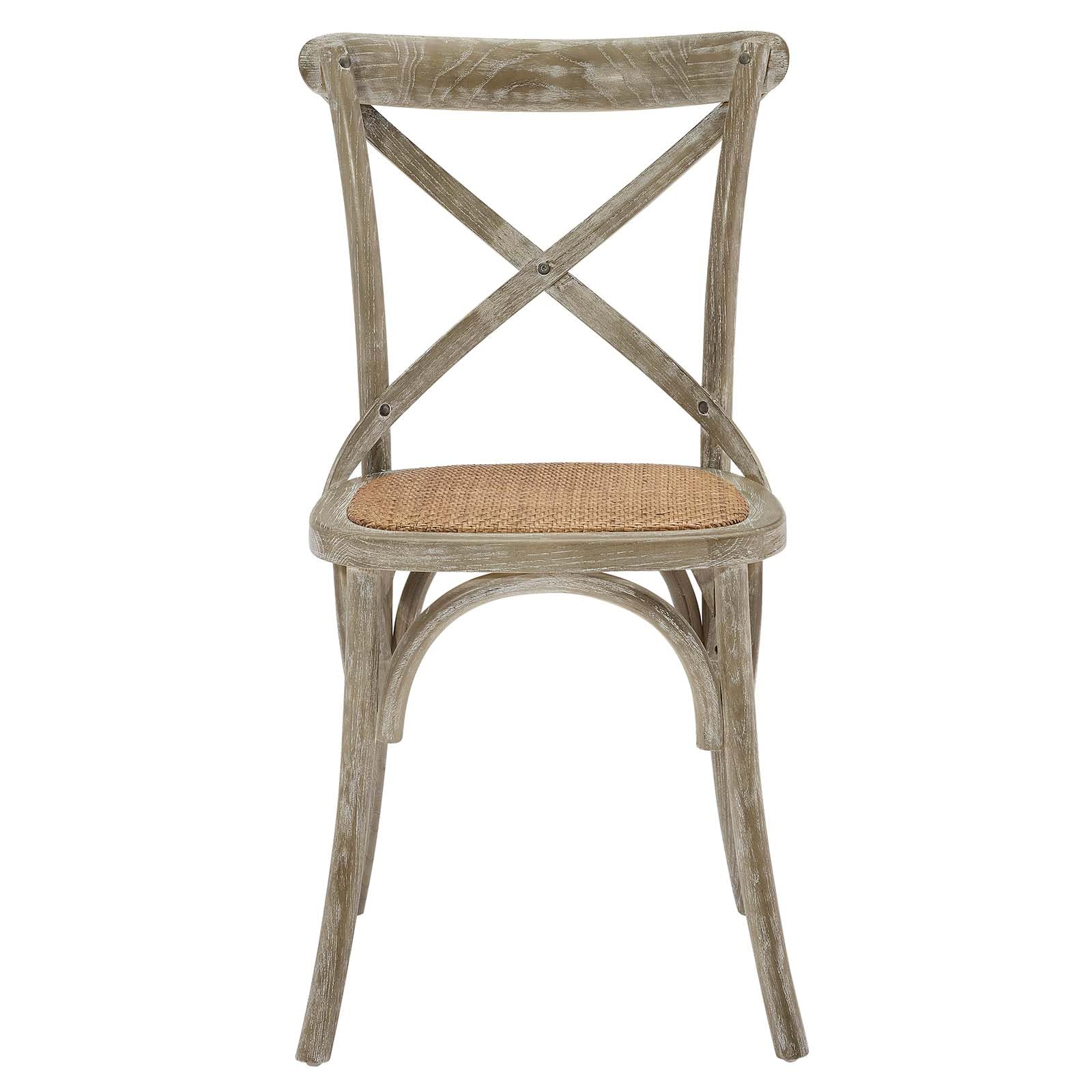 Modway Gear Rustic Modern Farmhouse Elm Wood Rattan Dining Chair in Gray