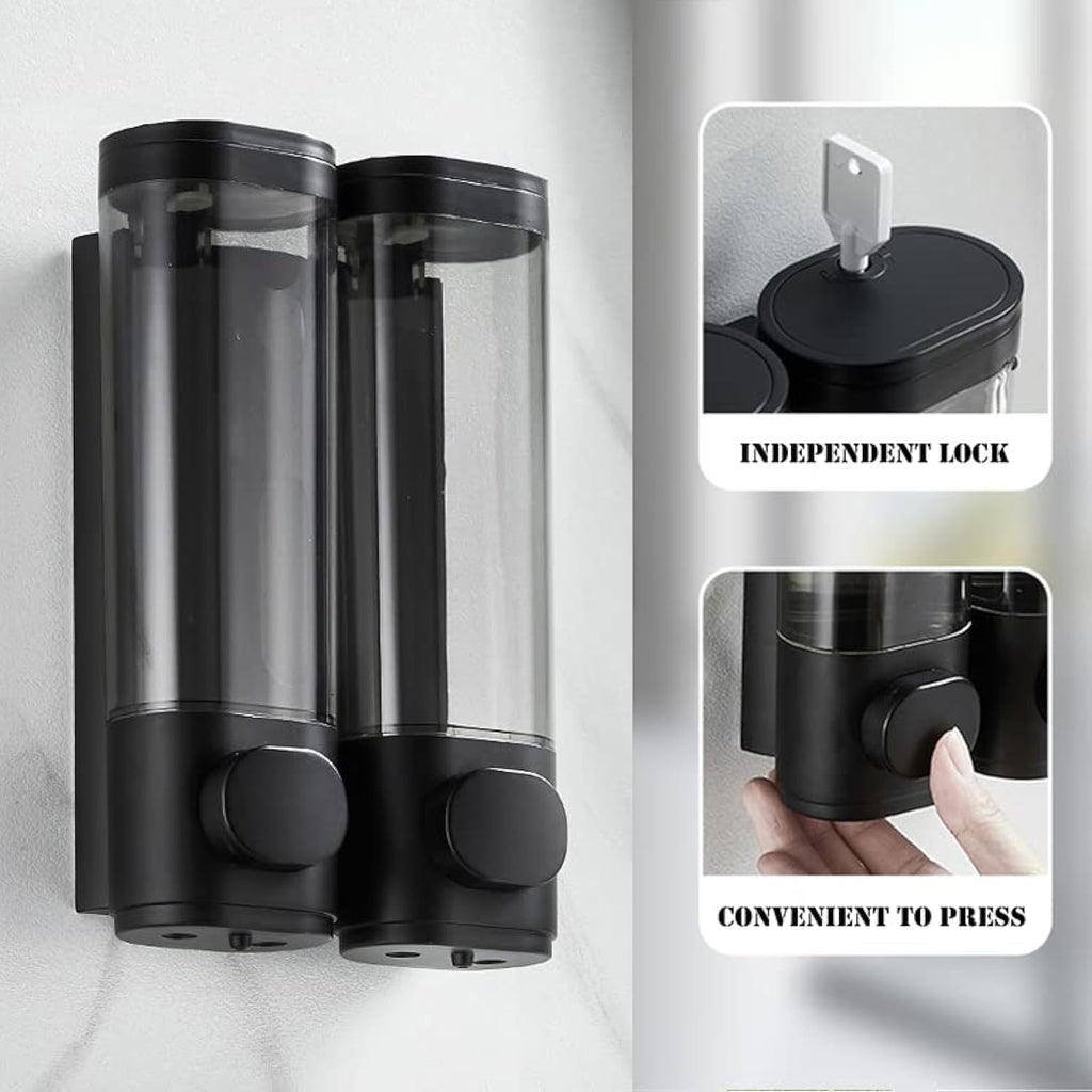 2-Chamber Soap Dispensers Wall Mount,400Ml Bathroom Shower Dispenser,Press Manually Lotion Shower Soap Dispenser Use For Home,Ba