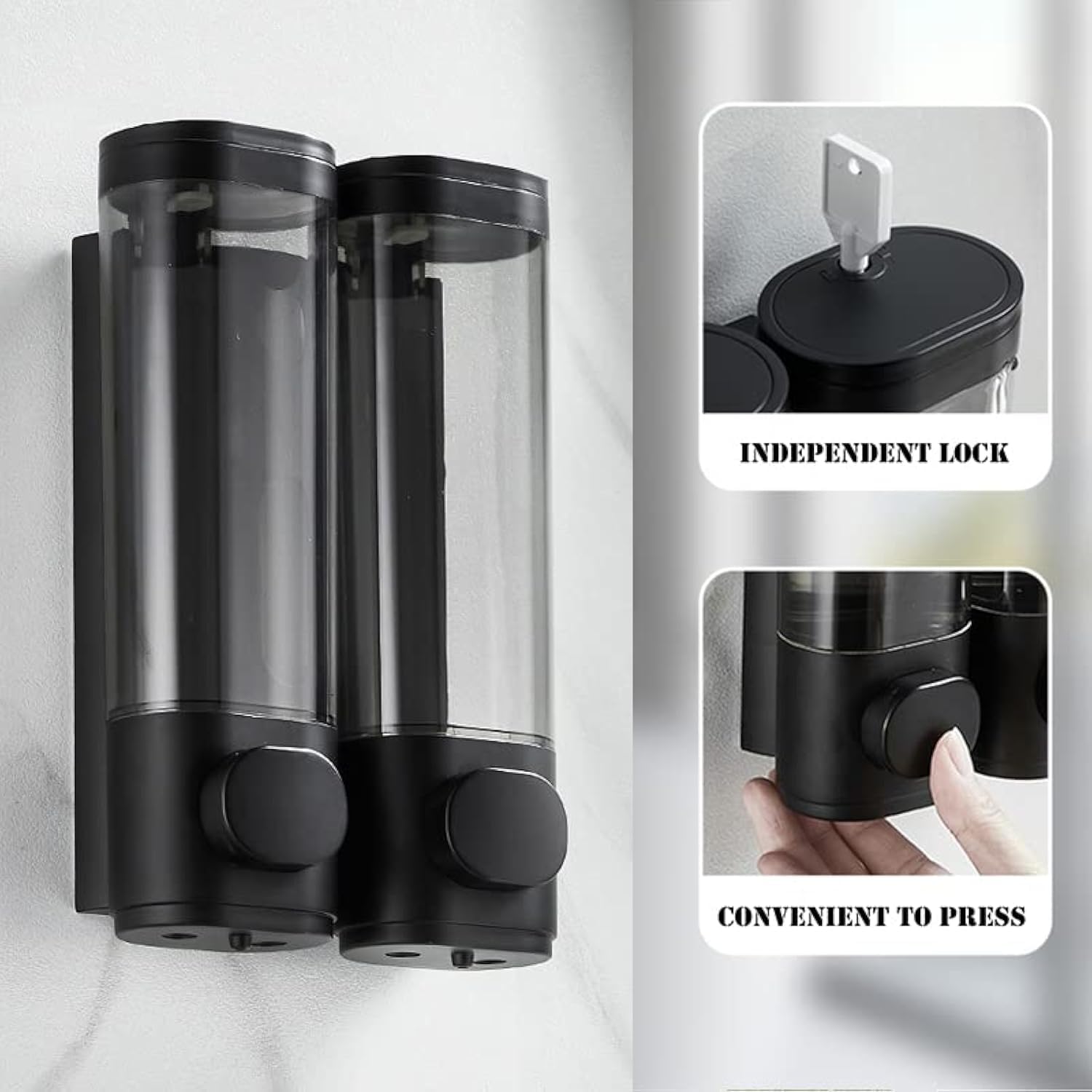 2-Chamber Soap Dispensers Wall Mount,400Ml Bathroom Shower Dispenser,Press Manually Lotion Shower Soap Dispenser Use For Home,Ba