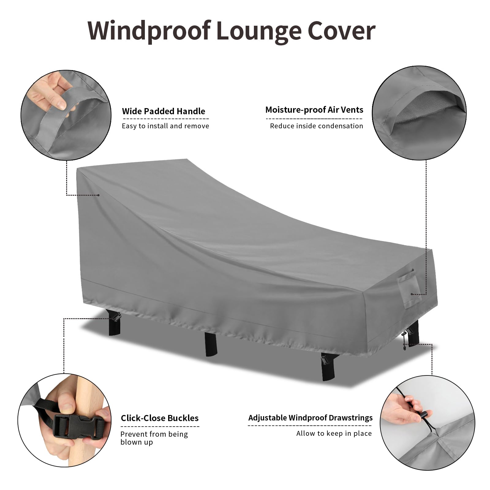 Purefit Outdoor Chaise Lounge Cover, Lounge Chair Covers Waterproof Patio Furniture Lounge Chair Cover, Uv Resistant & Weatherproof, 2 Pack, 78'L X 35.5'W X 33'H Inches, Gray