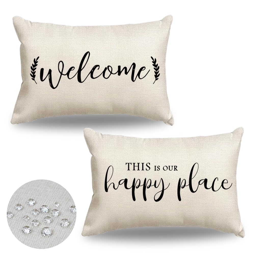 Jojogogo Porch Outdoor Lumbar Pillow Covers 12X20 Waterproof Set Of 2, Decorative Outdoor Lumbar Cream Pillows 12 X 20, Farmhous