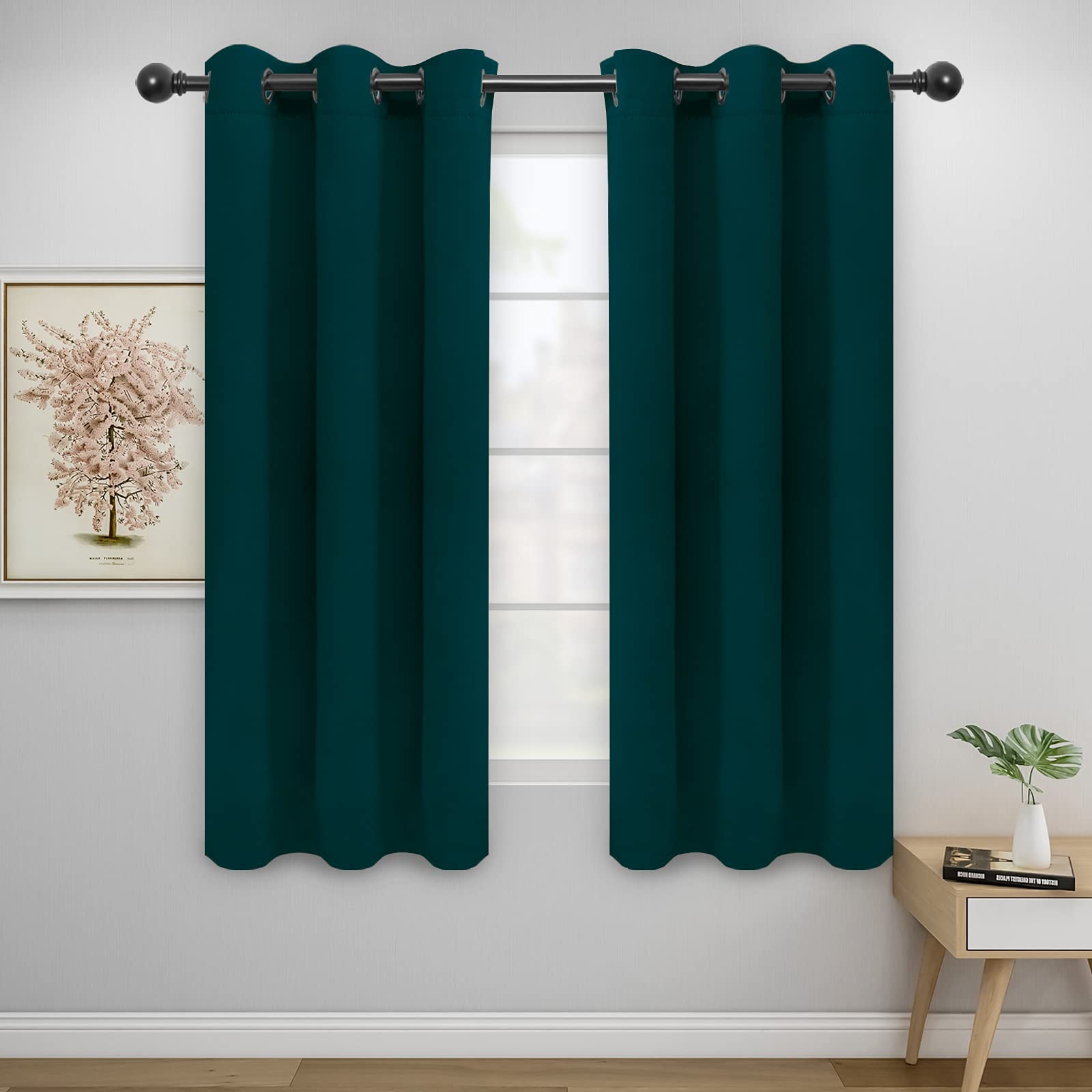 Easy-Going Blackout Curtains For Bedroom, Solid Thermal Insulated Grommet And Noise Reduction Window Drapes, Room Darkening Curtains For Living Room, 2 Panels(42X63 In, Deep Teal)