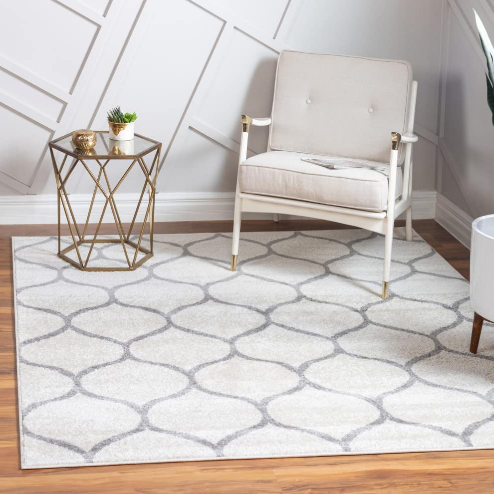 Unique Loom Trellis Frieze Collection Area Rug - Rounded (3' Square, Ivory/ Gray)