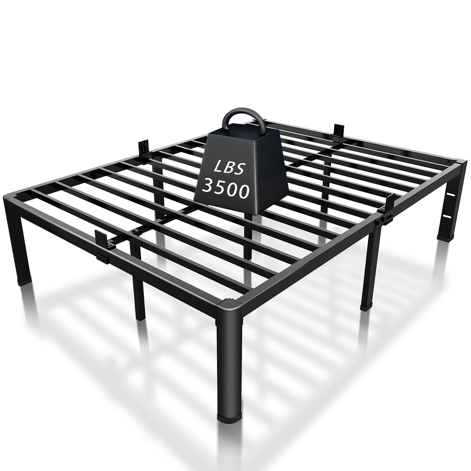 ROIL 14 inch Full Size Bed Frame with Headboard Hole and Round Corner Legs Mattress Retainers 3500LBS Heavy Duty Steel Slats No 