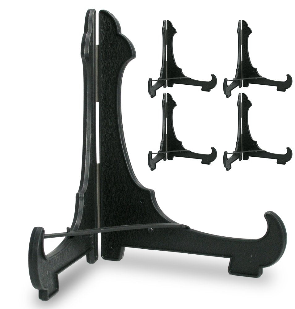 BANBERRY DESIGNS Black Plastic Easels - Locking Crossbar- Set of 5 Folding Display Stands 7 Inches High