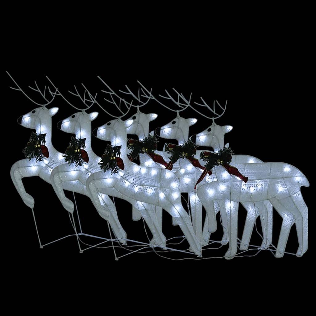 Vidaxl Christmas Reindeers 6 Pcs, Christmas Lighting Display With 120 Leds, Xmas Decoration For Indoor Outdoor, Holiday Ornament, Modern Style, White