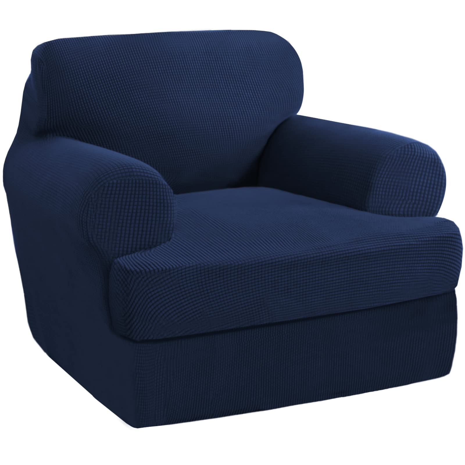 Princedeco 2 Pieces Armchair Slipcover Stretch Couch Covers For T Cushion Chair Slipcovers Soft Armchiar Covers Furniture Covers With 1 Individual T Cushion Shape Seat Covers Machine Washable, Navy
