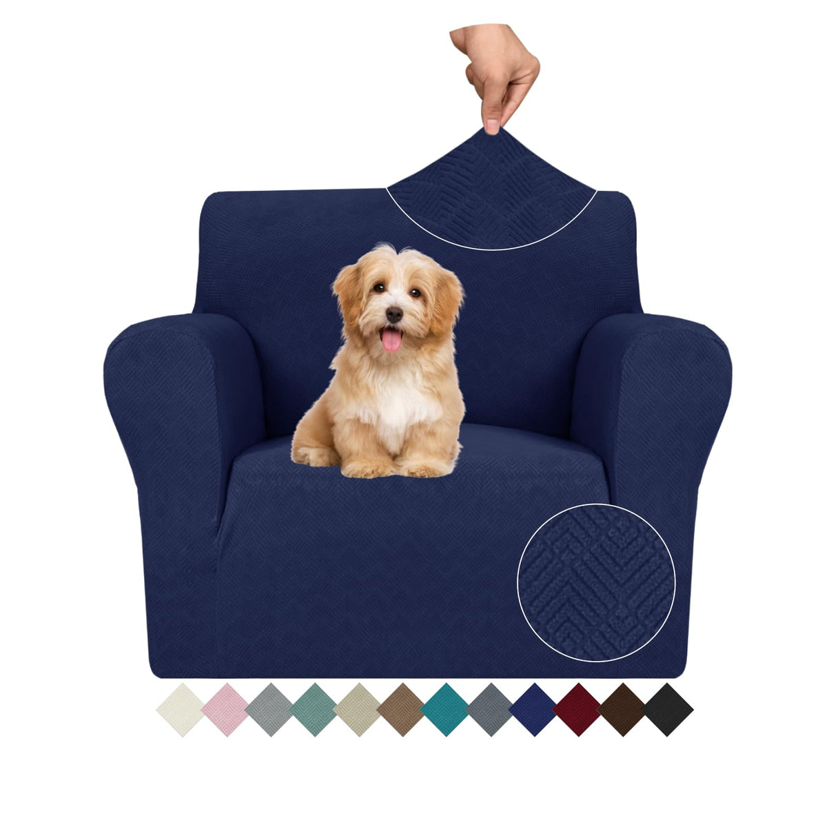 Jiviner Stretch Armchair Slipcovers, 1 Piece Chair Sofa Covers 1 Seater Couch Covers With Elastic Bottom For Kids, Pets (Navy Blue, Chair)
