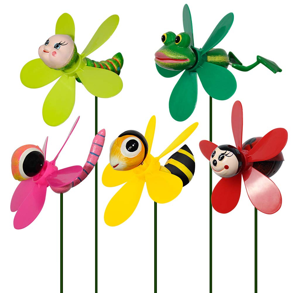 Garden Decor Pinwheels, 5-Pack Colorful 3D Lovely Insect Whirligigs Wind Spinners Outdoor Pinwheels For Yard And Garden Pinwheel