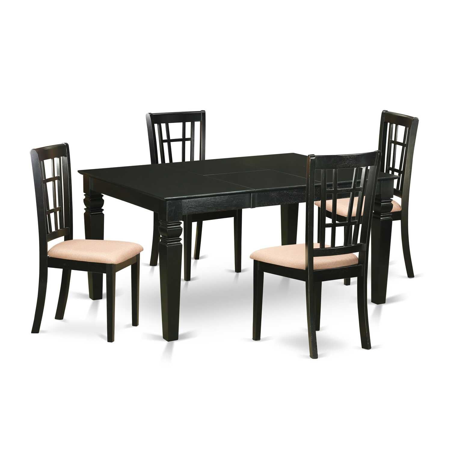 East West Furniture WENI5-BLK-C 5 Piece Dining Room Furniture Set Includes a Rectangle Kitchen Table with Butterfly Leaf and 4 Linen Fabric Upholstered Chairs, 42x60 Inch, Black