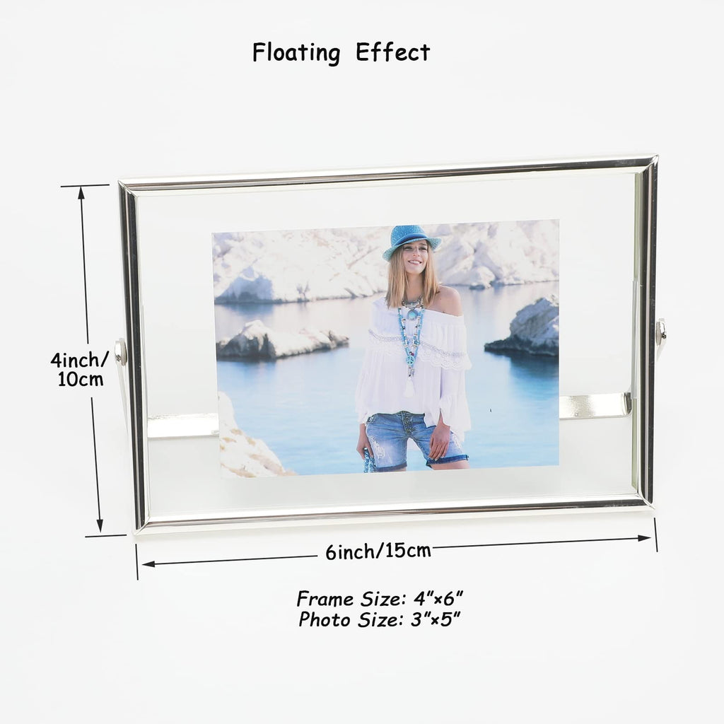 Ahago Silver Floating Frame (4''X6'', Horizontal), For Picture 3X5, 2X3, 1X2, Tabletop Shelf Photo Frame, Modern Minimalist Styl