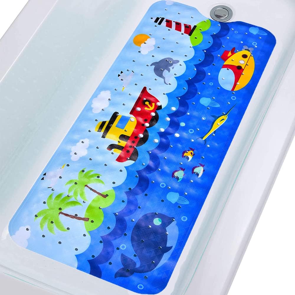 Baby Bath Mat for Tub Non Slip Kids Bathtub Mat Extra Long 40X16 Inch Toddler Bath Tub Shower Mat Anti Slip with Suction Cups & 
