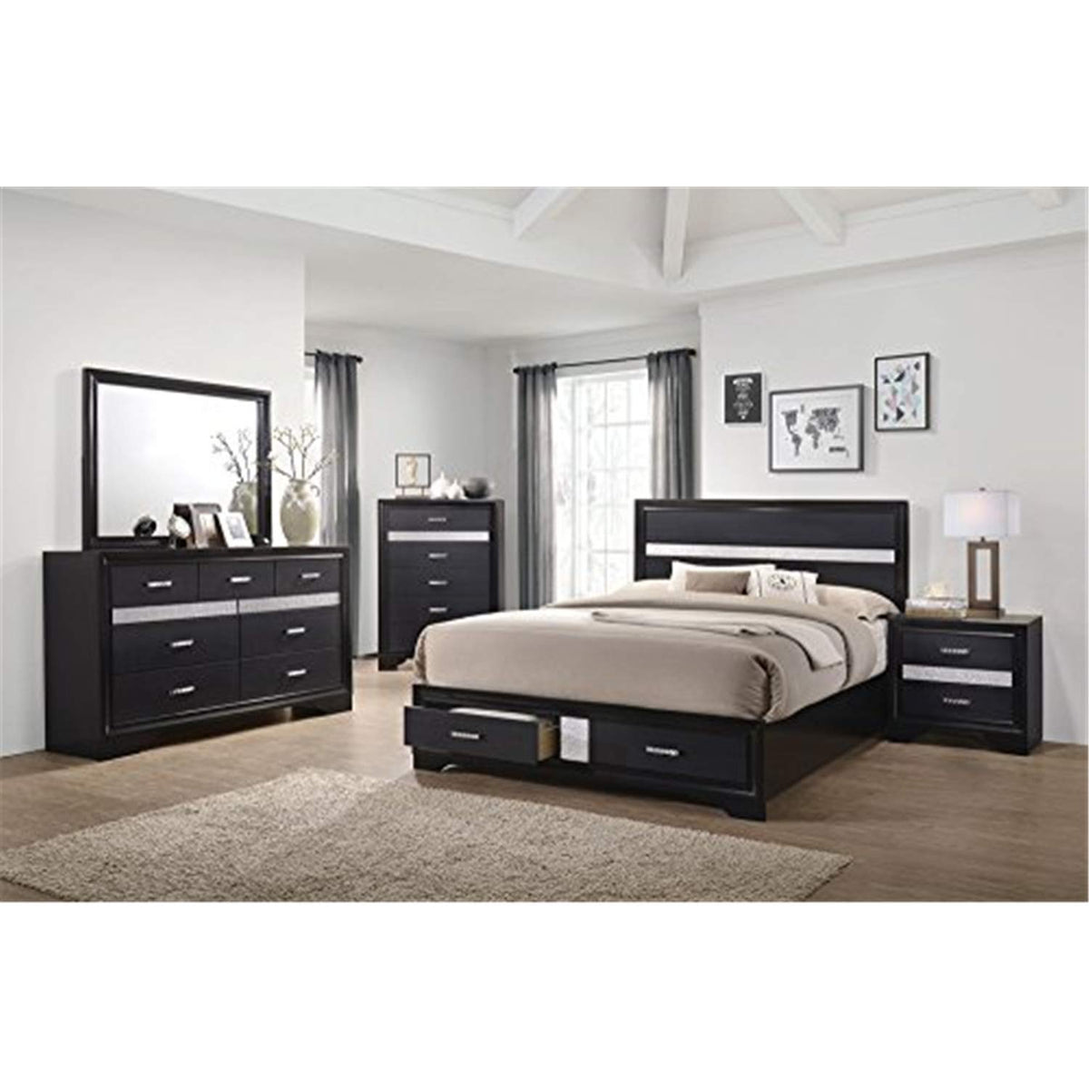 Coaster Miranda Queen Bed 4-Piece Set, Black