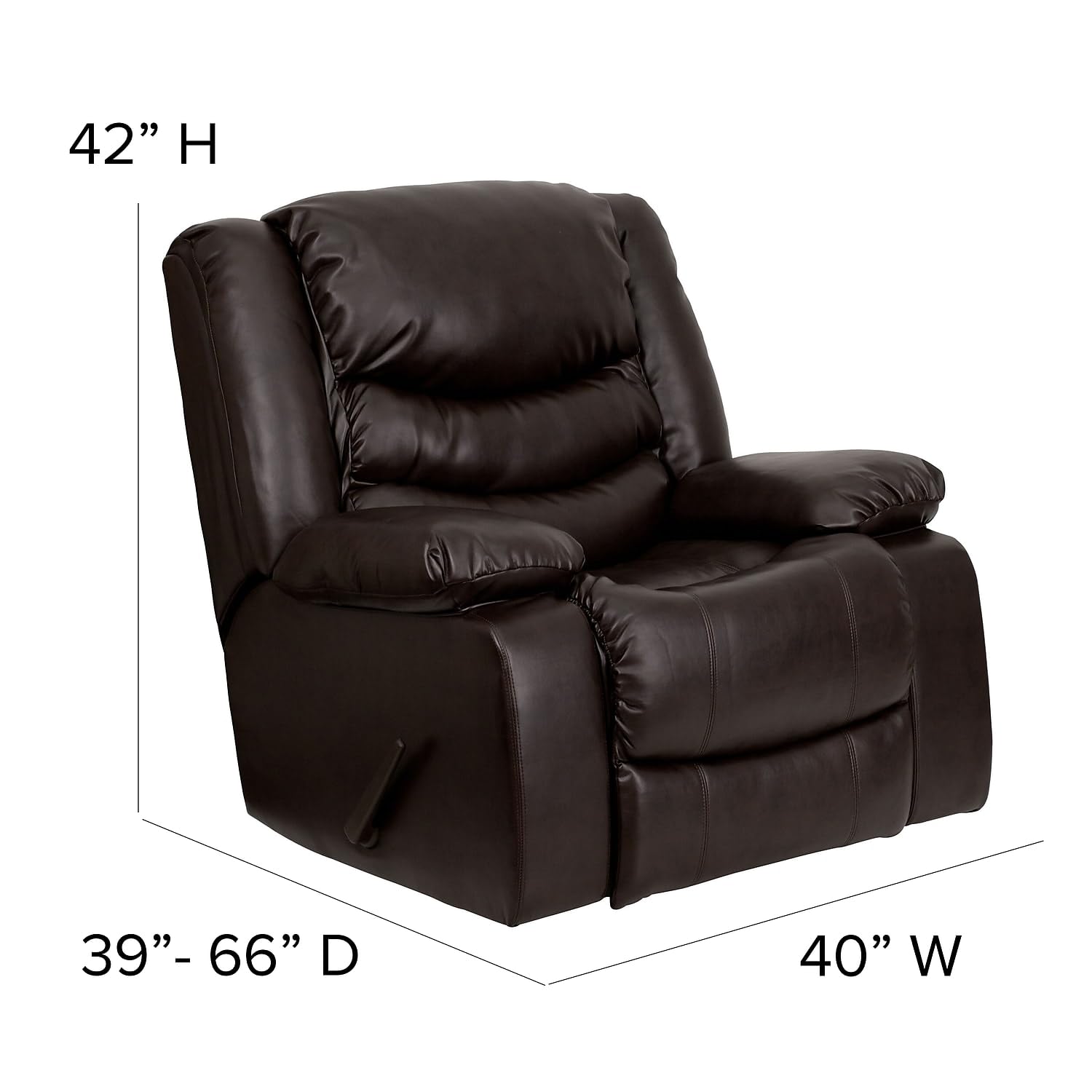 Plush Brown Leather Lever Rocker Recliner With Padded Arms - Thumbnail 2