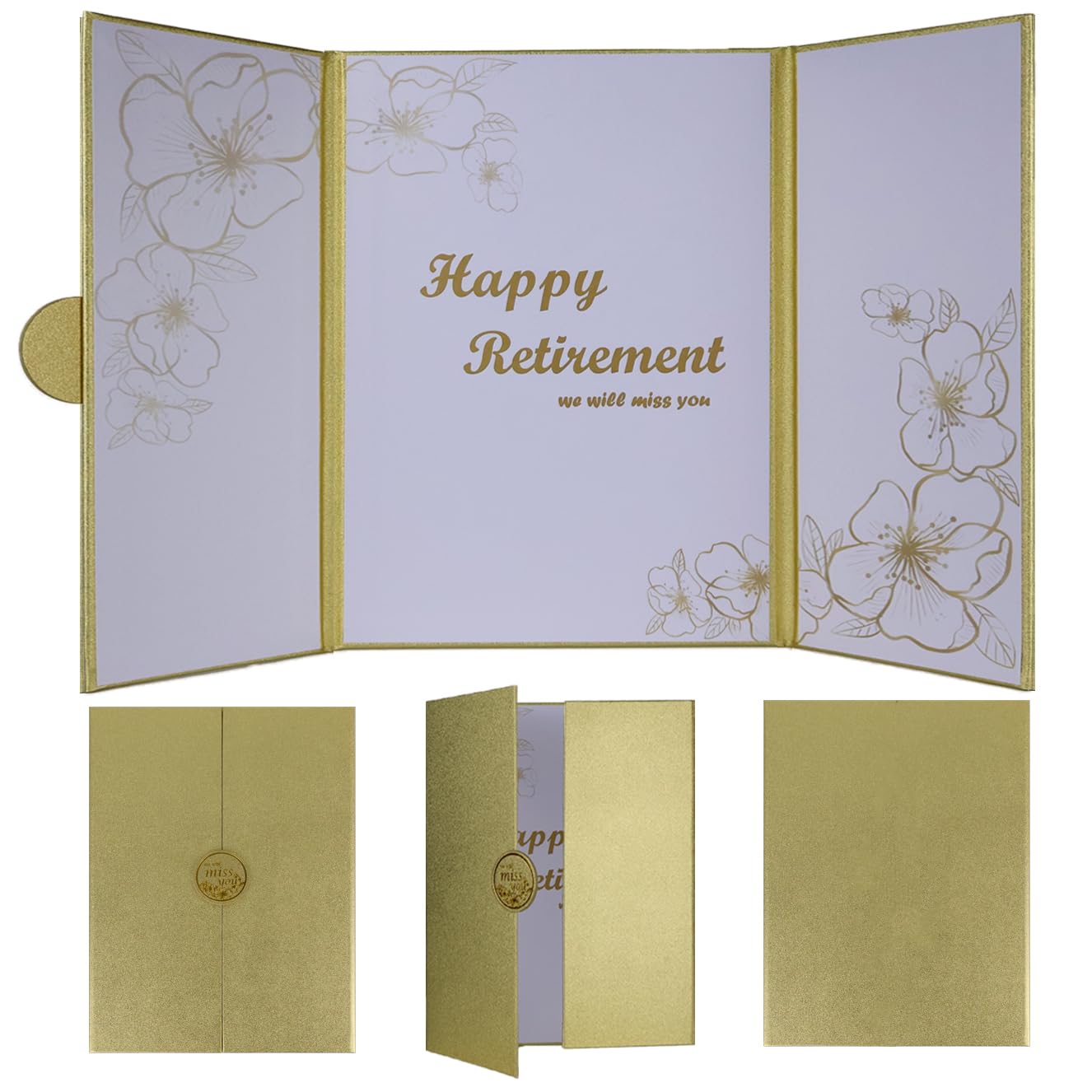 Large Retirement Card for Man Woman, Gold Happy Retirement Gifts - Guest Book Alternative, Happy Farewell Party Decorations Sign