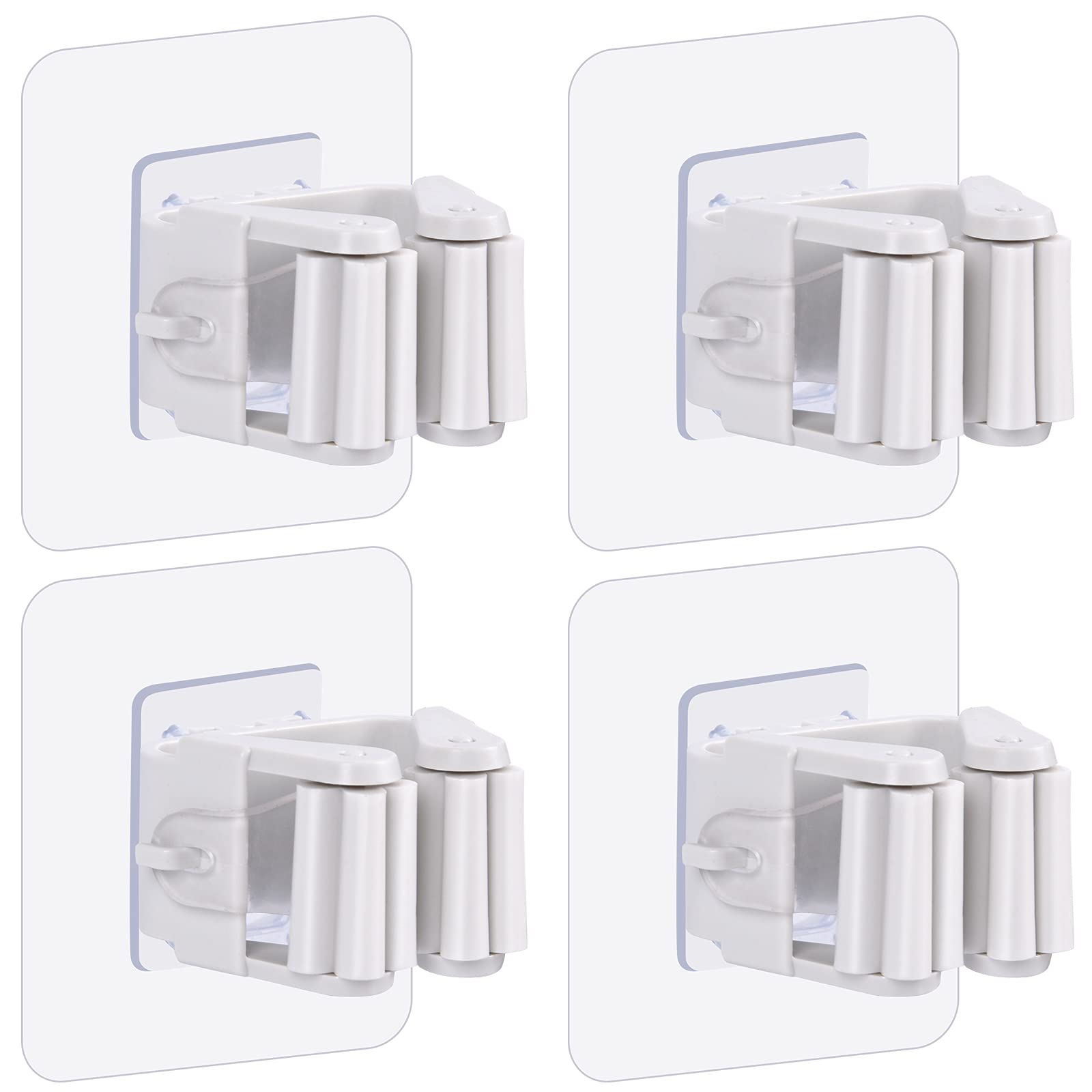 Zecval 4- Pack Mop And Broom Holder Wall Mount, Broom Gripper Holds Self Adhesive No Drilling, Broom And Dustpan Hanger For For
