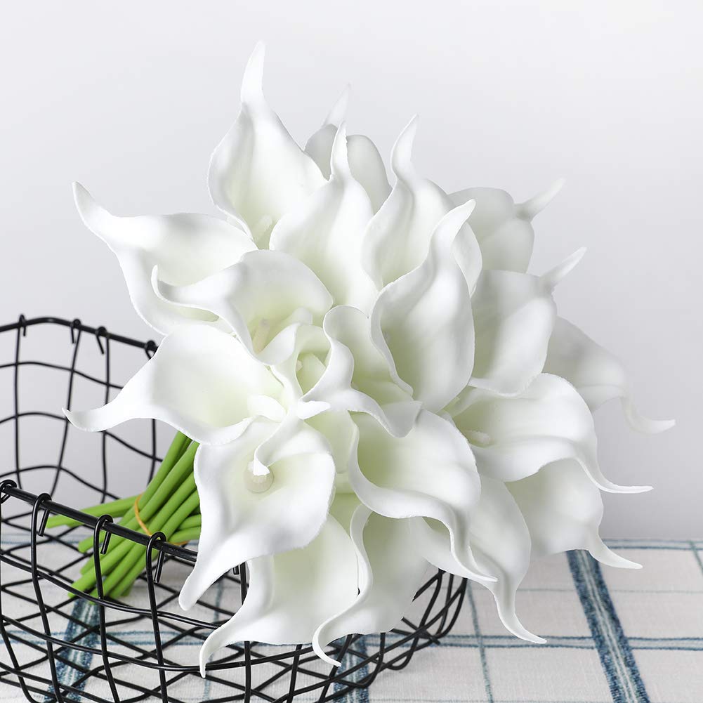 Duhouse 20Pcs Artificial Calla Lily Flower Real Touch Latex Flowers For Diy Wedding Bouquet Party Home Decor (Pure White)
