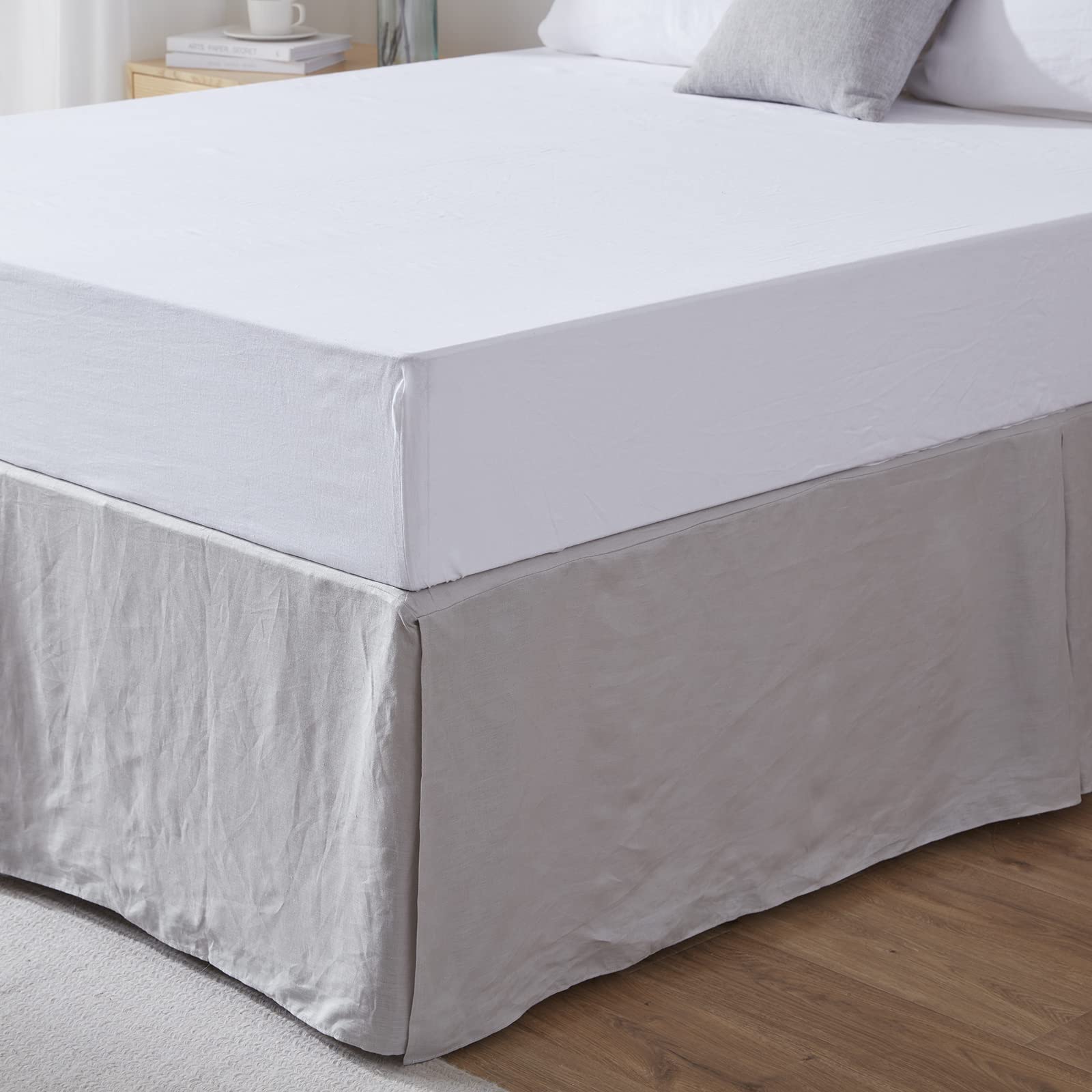 Simple&Opulence Premium Linen Bed Skirt Basic Style 18 Inch Tailored Drop Dust Proof Easy Fit Breathable (18'' Basic-Grey, Queen