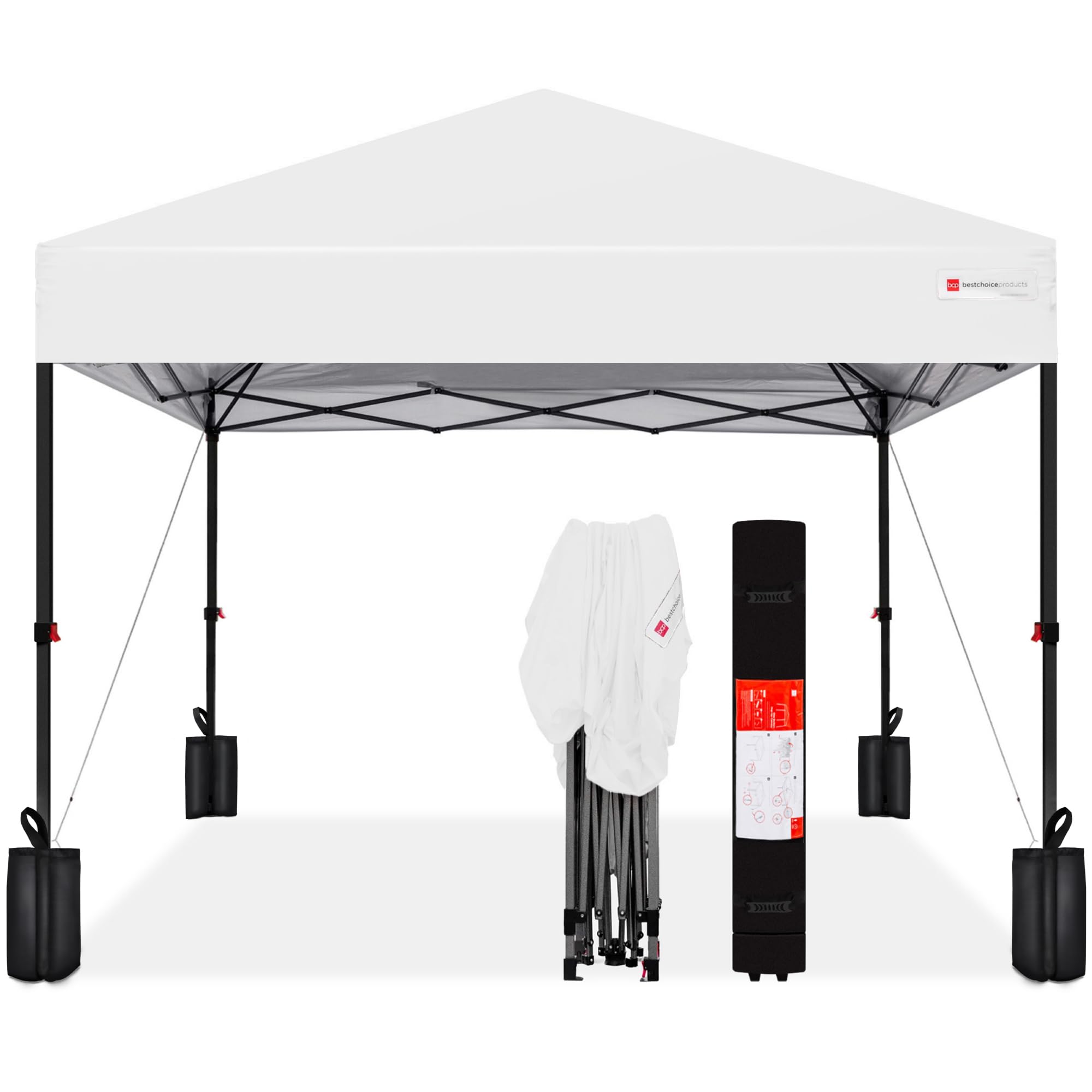 Best Choice Products 8x8ft Pop Up Canopy Tent, Outdoor Shade, 1 Person 1 Minute Set Up, Carry Case, 4 Weight Bags - White