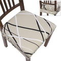 Searchi Stretch Dining Chair Seat Covers Set Of 4, Soft Removable Washable Seat Covers For Dining Chairs, Dining Room Seat Cover Slipcover Protector (Rear-Covered, Beige Stripe)