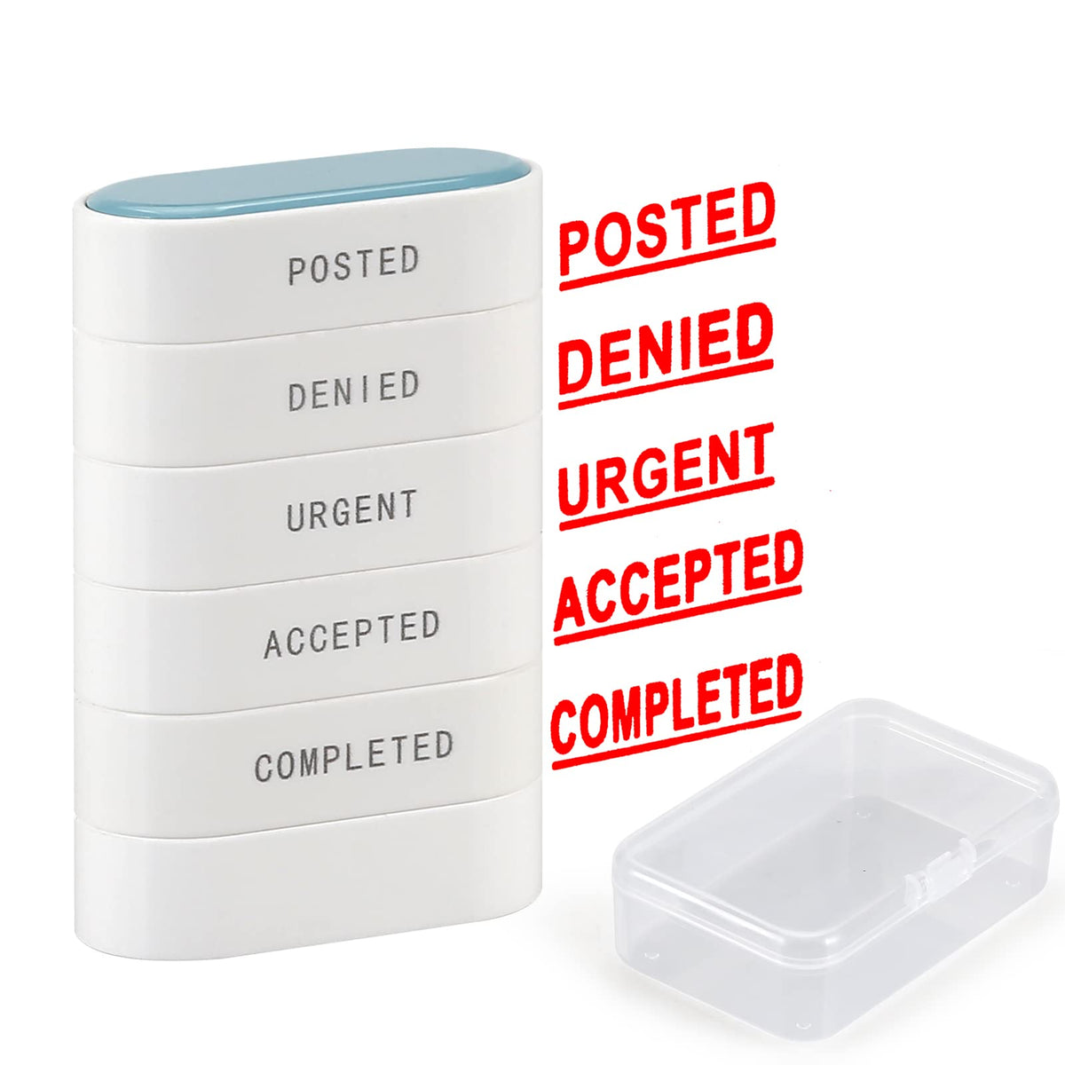Jmfhcd 5-In-1 Office Stamp Set - Pre-Inked Rubber Stamp: Accepted, Completed, Urgent, Posted, Denied Stamp, Red-Ink Impression S