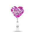 Valentines Day Pink Badge Holder,Retractable Badge Reel With Alligator Clip,Id Name Tag Badge Holder With Heart & Xo Design Glit