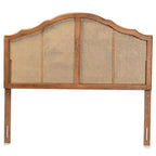 Baxton Studio Iris Vintage Classic and Traditional Ash Walnut Finished Wood and Synthetic Rattan Queen Size Arched Headboard