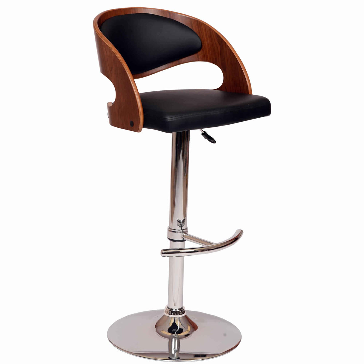 Benjara Wooden Open Back Barstool With Adjustable Pedestal Base, Black And Brown