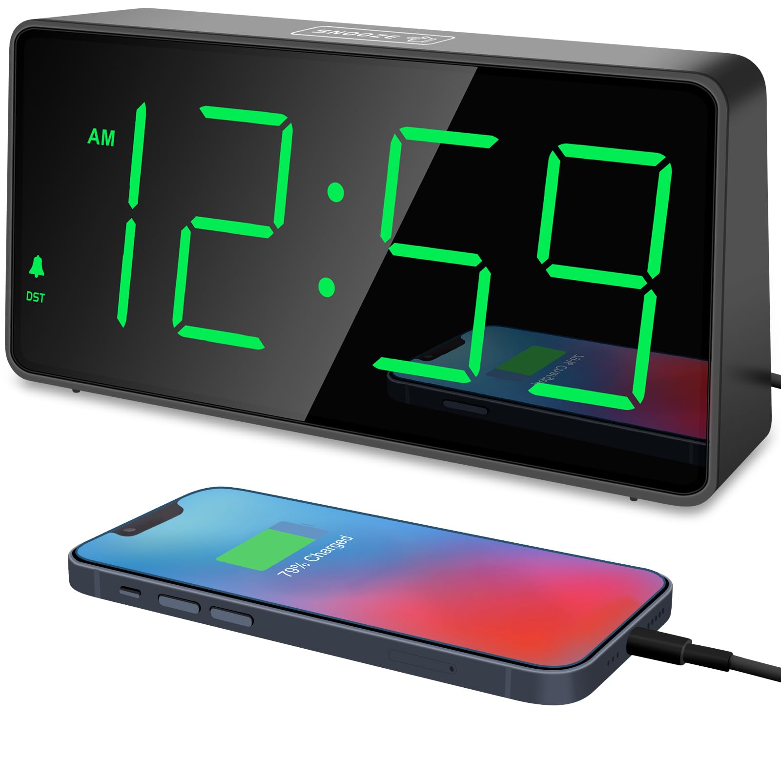 Peakeep Digital Clock, Alarm Clock for Bedrooms with USB Charger Port - Large Big Numbers 5 Brightness for Seniors, Battery Back