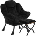 Congermom Lazy Chair With Folding Ottoman,Leisure Sofa Chair,Soft Fabric Armchair With Armrests And Side Pockets, Reading Chair