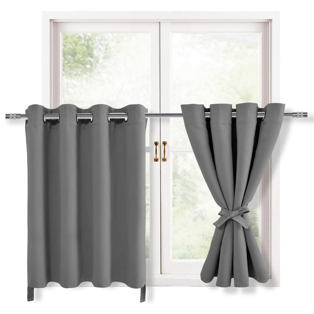 Hiasan Rv Blackout Curtains For Bedroom, 52 X 30 Inches Long - Thermal Insulated & Light Blocking Window Curtains For Living Room, 2 Drape Panels Sewn With Tiebacks, Light Grey