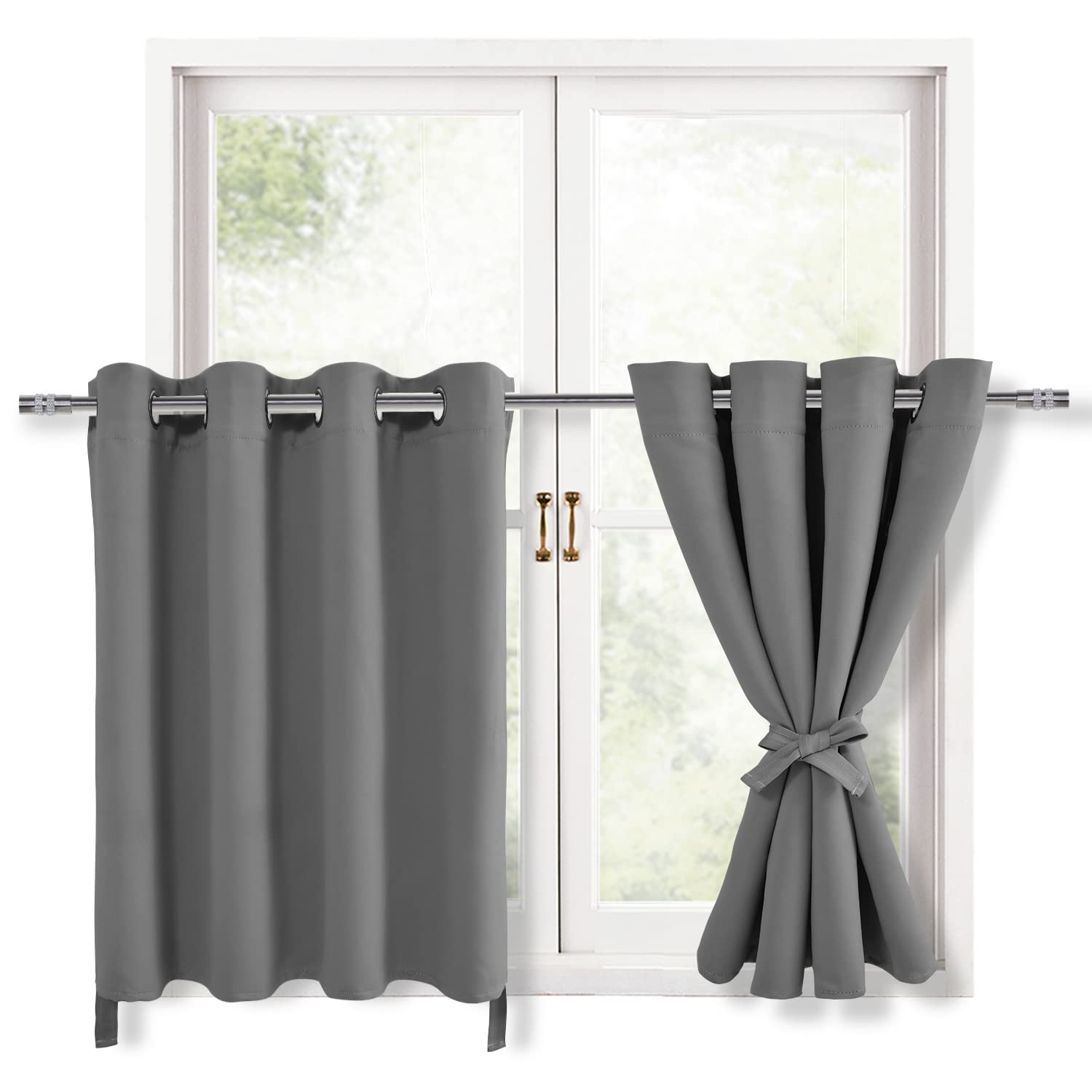 Hiasan Rv Blackout Curtains For Bedroom, 52 X 30 Inches Long - Thermal Insulated & Light Blocking Window Curtains For Living Room, 2 Drape Panels Sewn With Tiebacks, Light Grey
