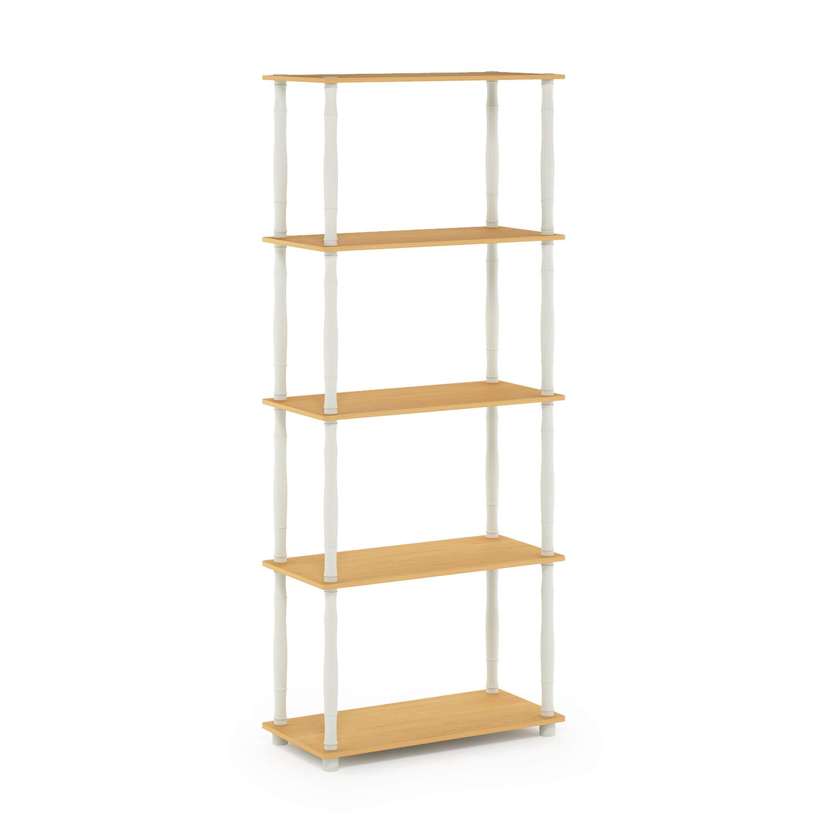 Furinno Turn-N-Tube 5-Tier Multipurpose Shelf / Display Rack / Storage Shelf / Bookshelf, Classic Tubes, Beech/White