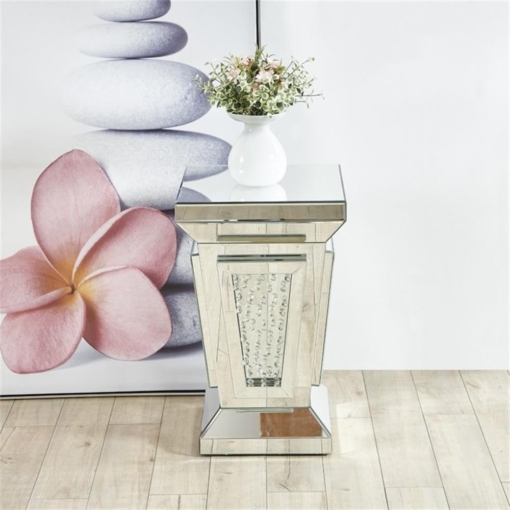 Elegant Decor Modern 24&quot; Clear Crystal Mirrored Accent Pedestal End Table